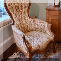 F69. Victorian chair with velvet upholstery and carved back. (One of a pair.) 